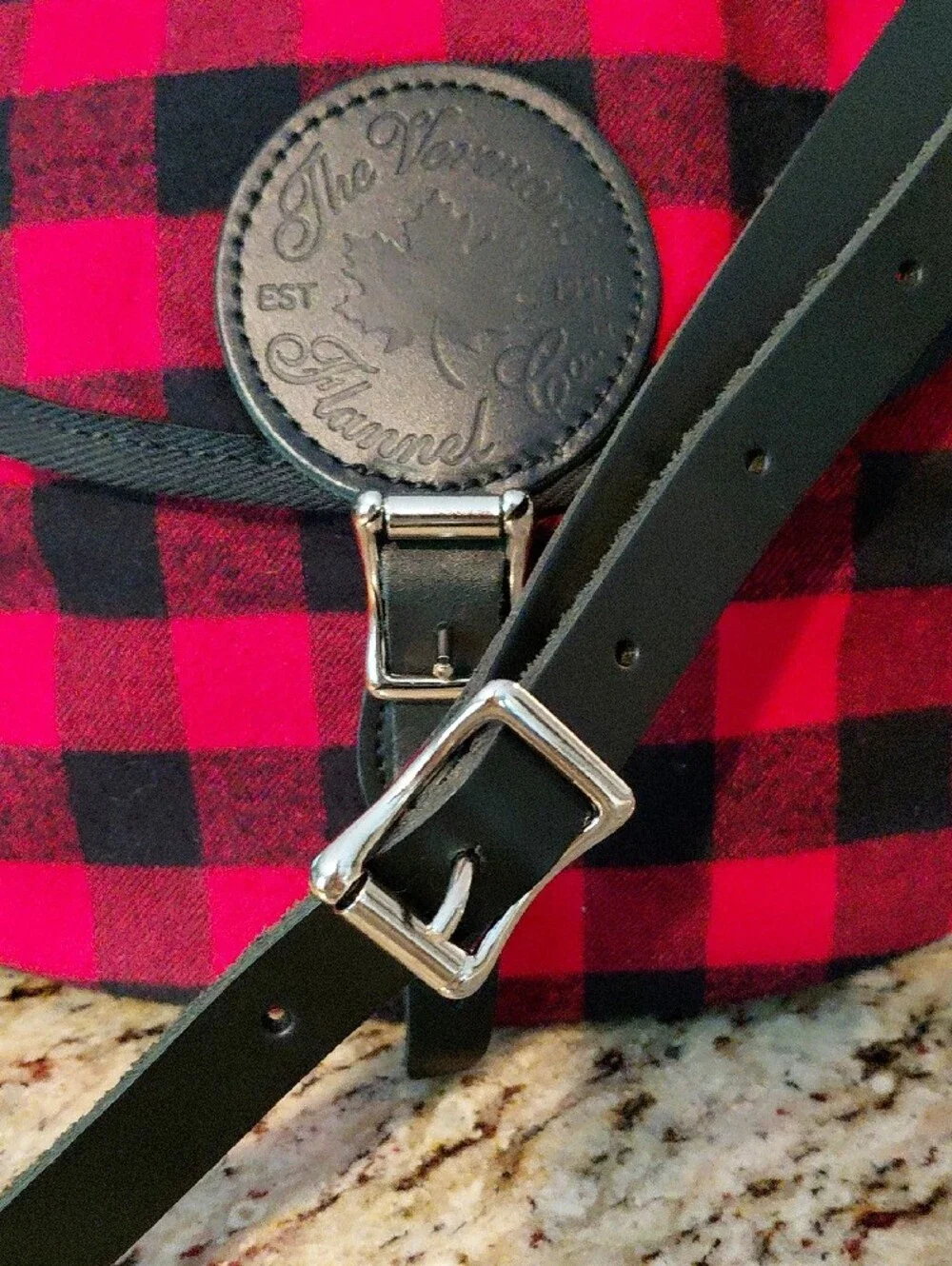 Red and Black Plaid Crossbody Bag with Buckle Detail